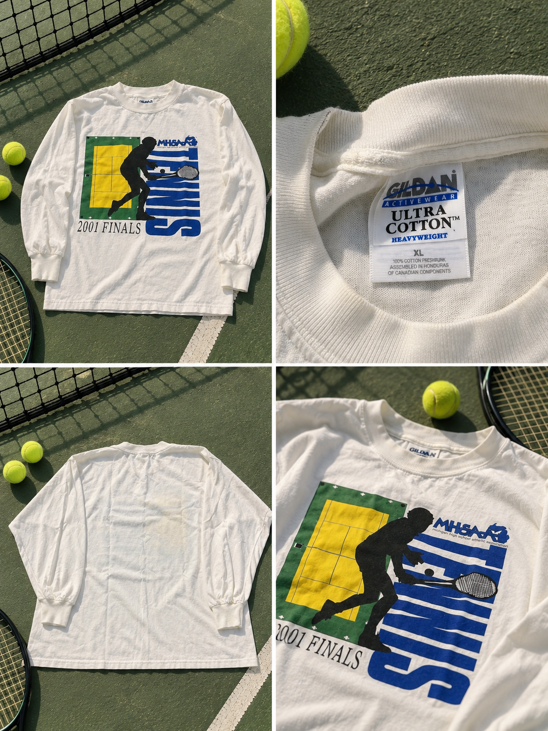 VTG 2001 Tennis Finals MHSA Michigan Long Sleeve T-Shirt Mens Size XL White