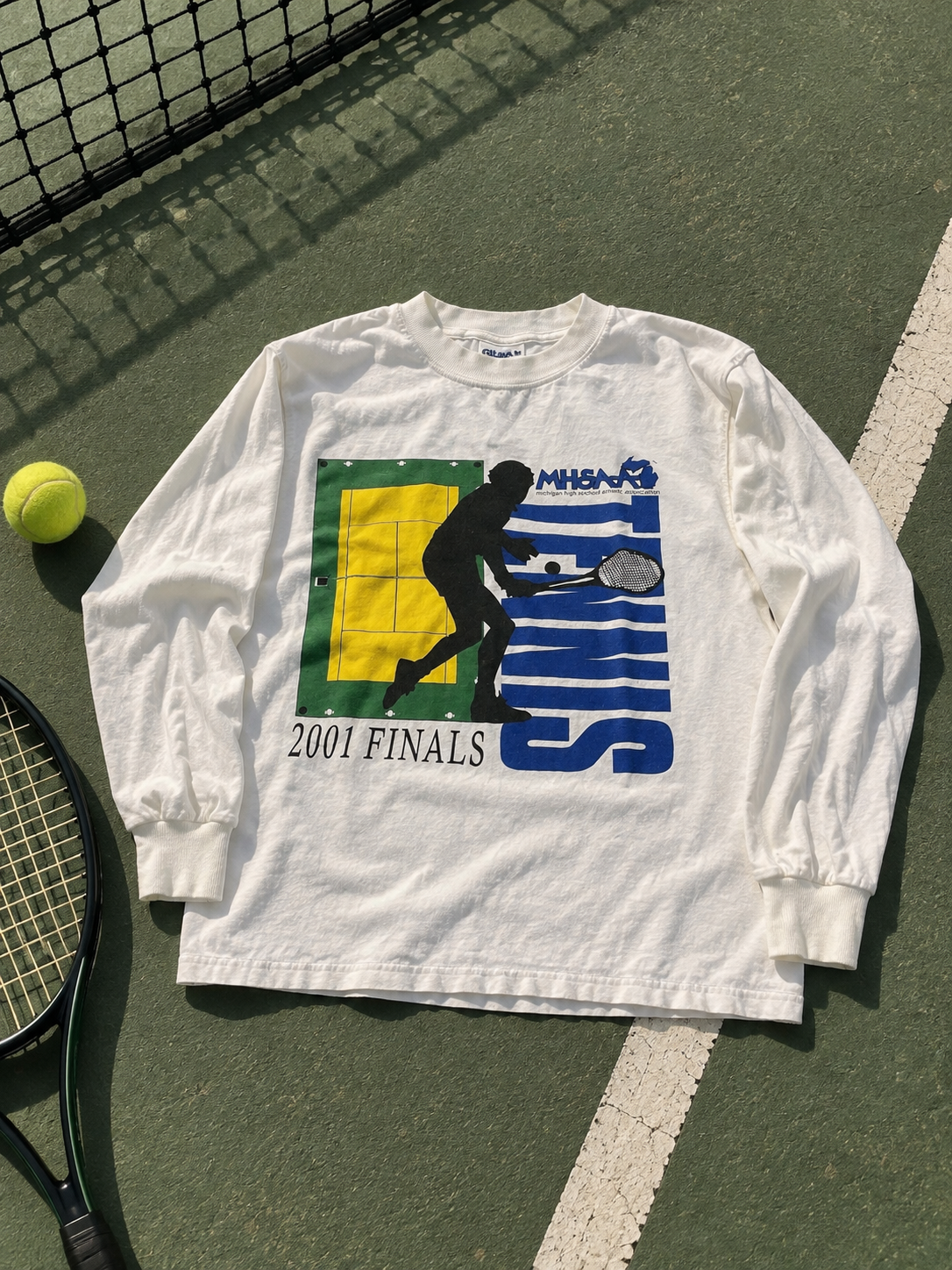 VTG 2001 Tennis Finals MHSA Michigan Long Sleeve T-Shirt Mens Size XL White