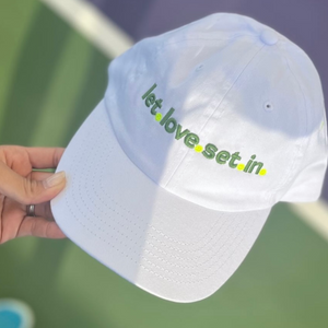 let love set in dad hat by ace the moon tennis and pickleball apparel brand