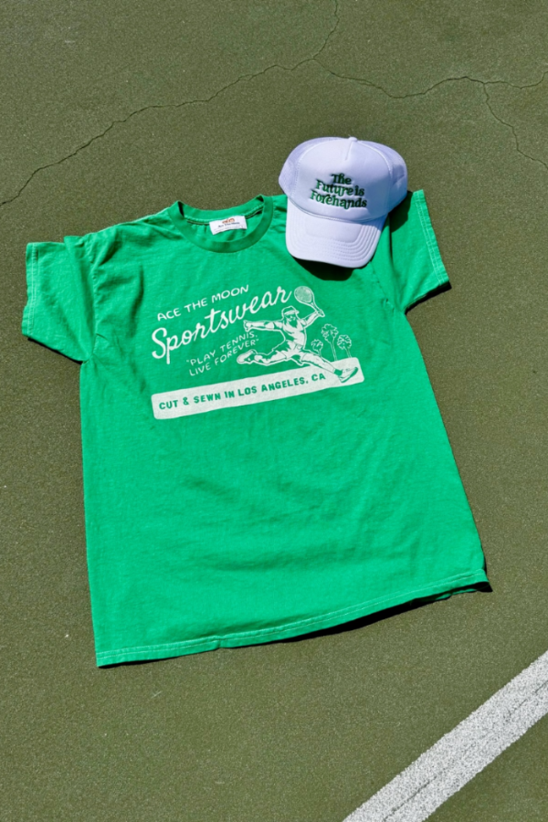 play tennis live forever tee in green by Ace the Moon tennis brand Los Angeles