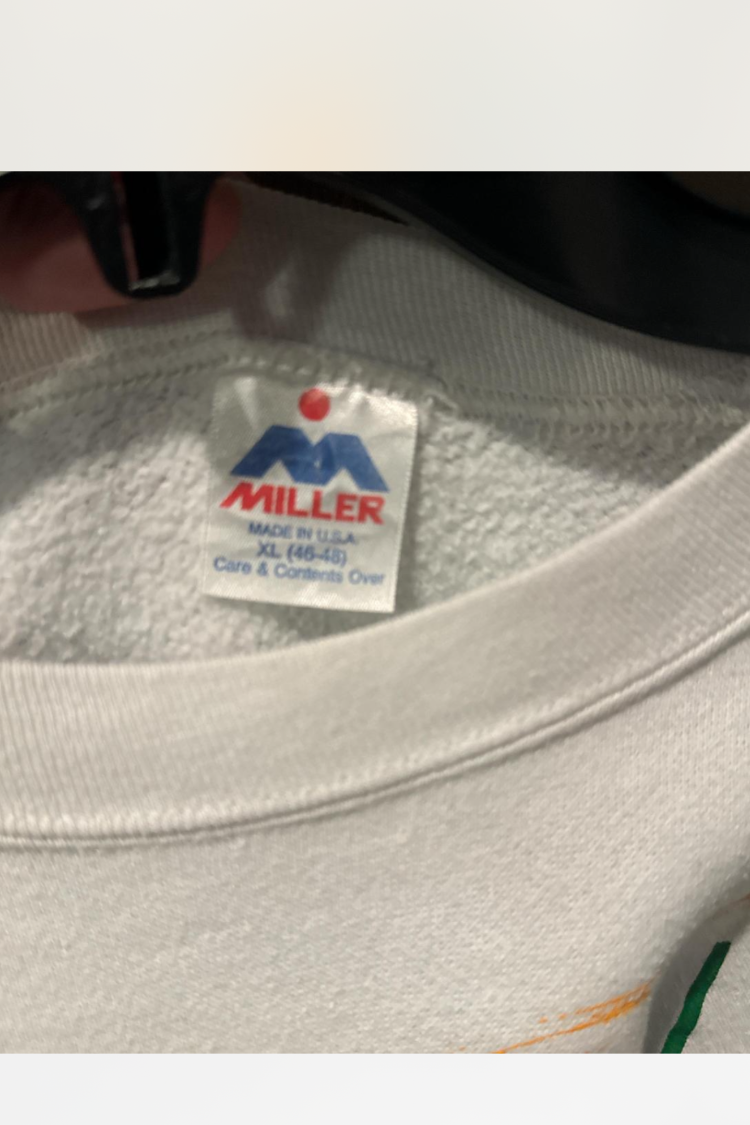 product tag close up "miller" made in USA sold by Ace the Moon tennis apparel brand