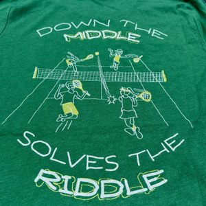 down the middle solves the riddle fun tennis tee by Ace the Moon tennis apparel brand LA