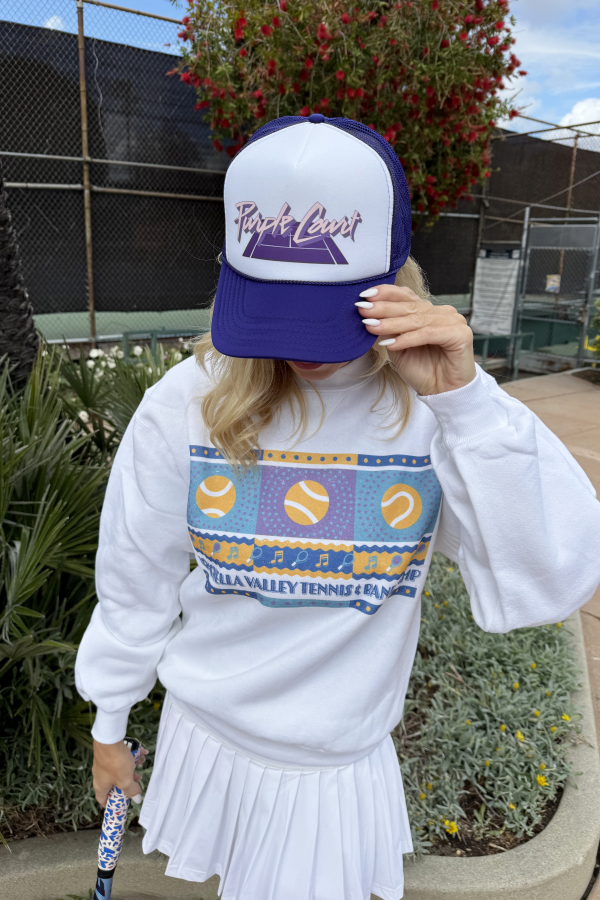 Purple Court Retro Tennis Trucker Hat by Ace the Moon Vintage Tennis and pickleball apparel brand los angeles california