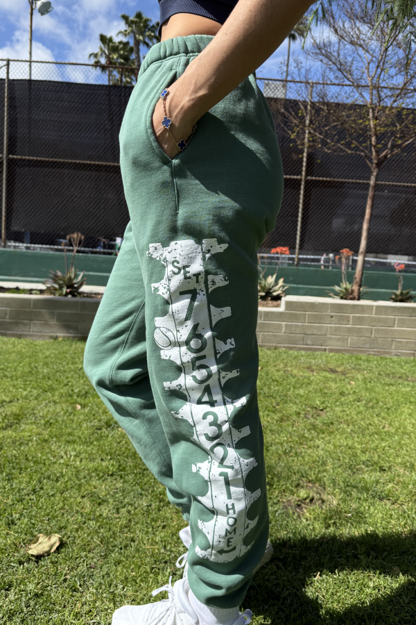 Tennis Score Tube Sweatpants in green by Ace the Moon LA premium tennis and pickleball apparel brand