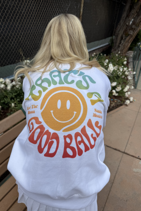 That's a good ball crewneck sweatshirt by Ace the Moon tennis and pickleball apparel brand