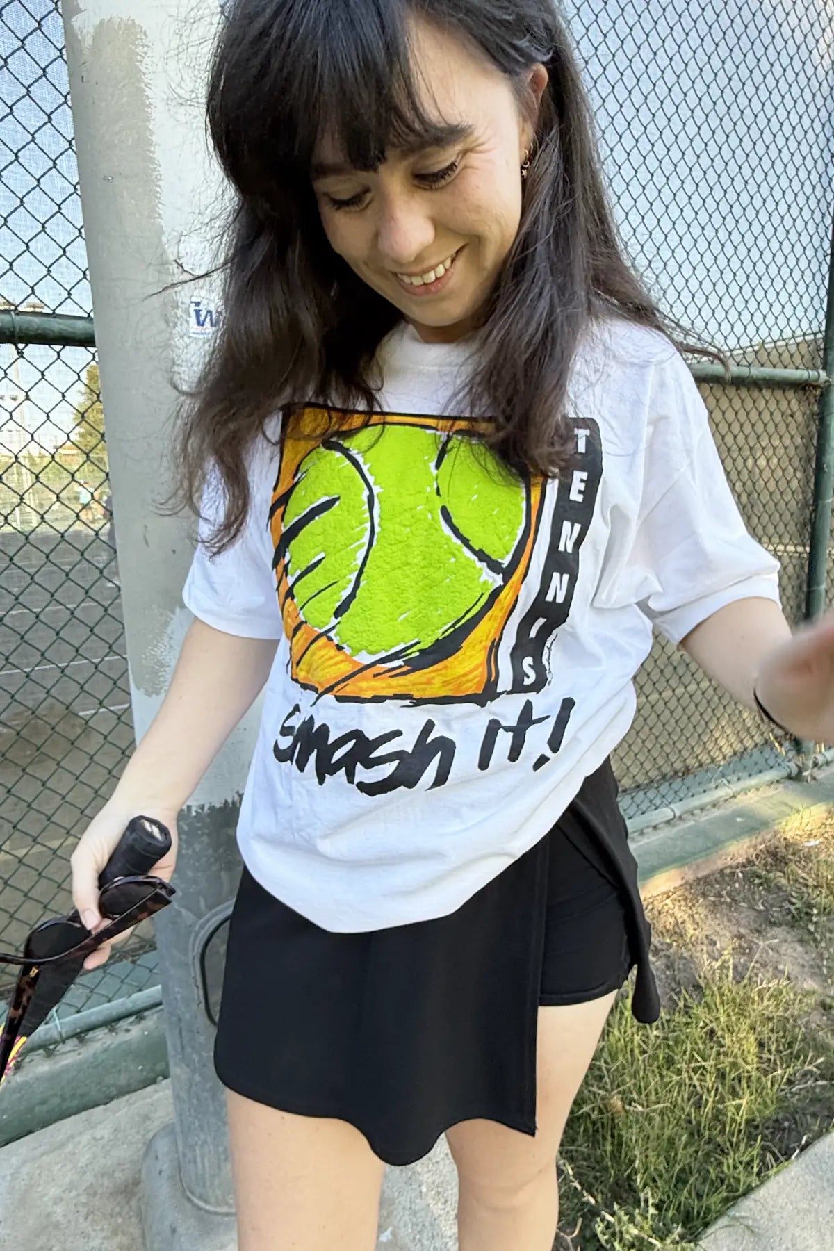 Vintage 80's Smash It! Tennis Puff Print Tee - Size Large