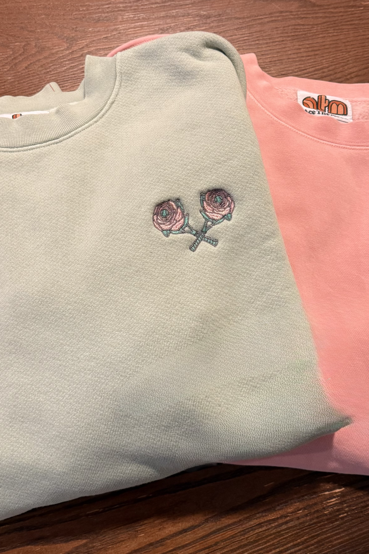 Embroidered Crossed Rose Crew