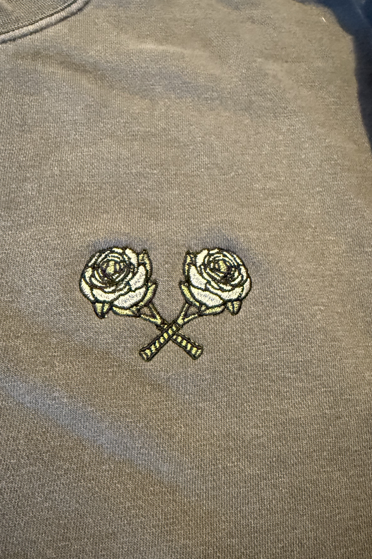 Embroidered Crossed Rose Crew