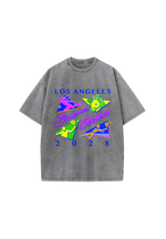 Gray t-shirt with 'Los Angeles Summer Games 2028' graphic design on a white background
