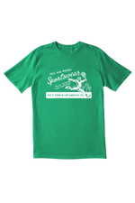 Green t-shirt with white graphic and text on a white background