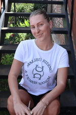 Malibu Riding & Tennis Ranch Women's Boxy Tee in white by Ace the Moon Premium tennis and pickleball apparel brand los angeles california