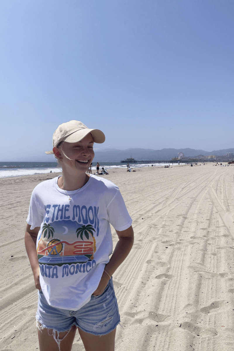 Santa Monica sunset tennis tee shirt by Ace the Moon tennis apparel brand Los angeles