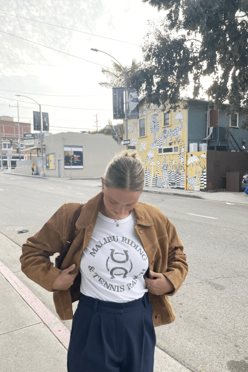 Malibu Riding & Tennis Ranch Women's Boxy Tee in white by Ace the Moon Premium tennis and pickleball apparel brand los angeles california