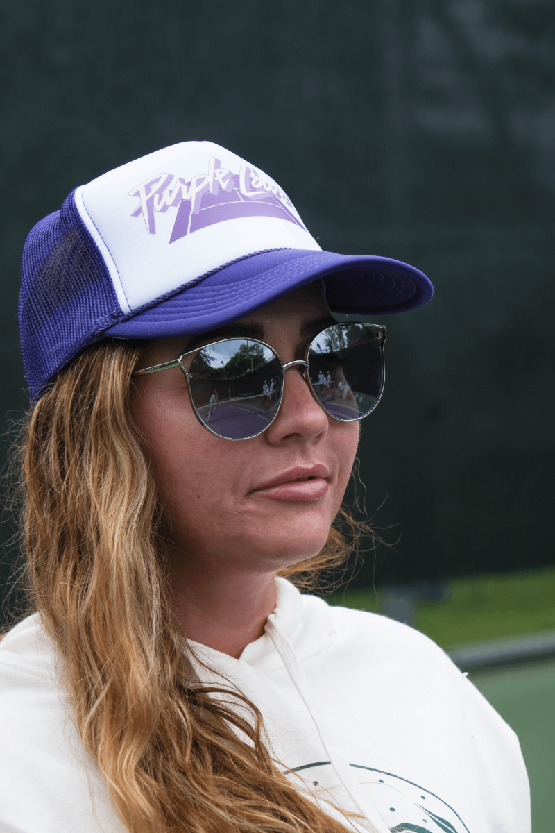 Purple Court Retro Tennis Trucker Hat by Ace the Moon Vintage Tennis and pickleball apparel brand los angeles california