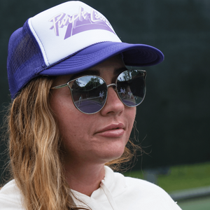 Purple Court Retro Tennis Trucker Hat by Ace the Moon Vintage Tennis and pickleball apparel brand los angeles california