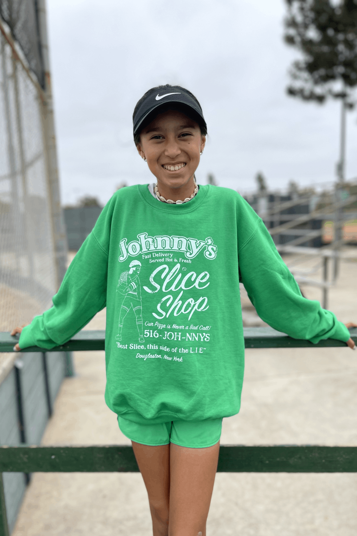 Johnny's Slice Shop Tennis humor crewneck Sweatshirt by Ace the moon tennis and pickleball brand los angeles california
