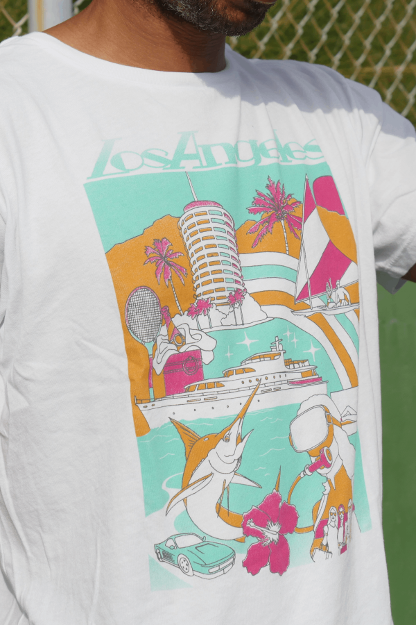 los angeles graphic tee tennis landscape by Ace the moon tennis apparel brand