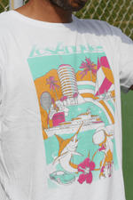 los angeles graphic tee tennis landscape by Ace the moon tennis apparel brand