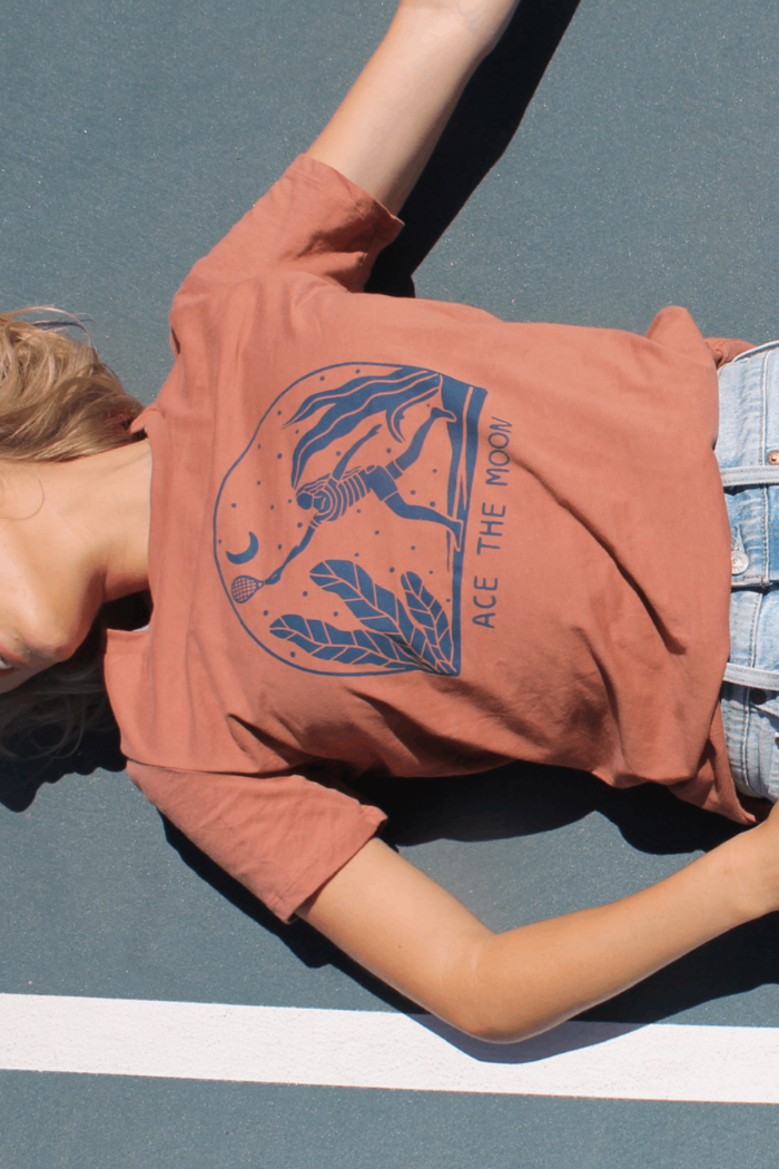 Just Going For It Women's Tennis Tee in Cinnamon from Ace the Moon tennis and pickle ball apparel brand Los Angeles