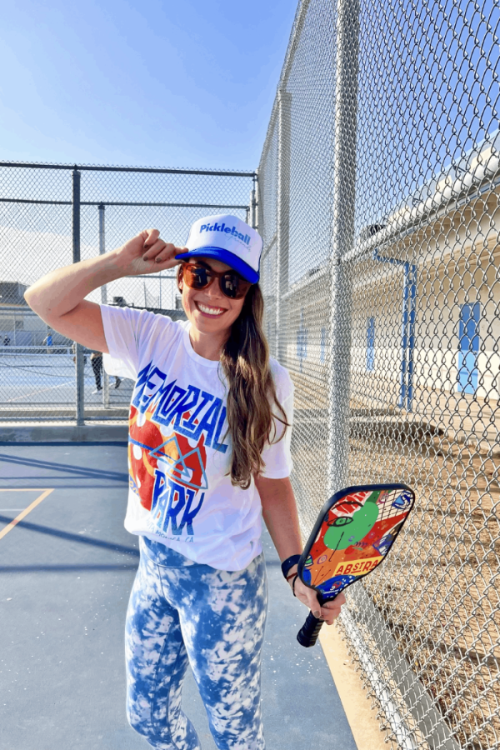 Memorial Park Pickleball Tee in white by Ace the Moon Tennis and Pickle Ball apparel brand Los Angeles