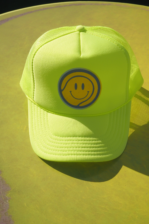 Tennis ball trucker hat by Ace the Moon Tennis and pickleball apparel brand los angeles