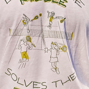 down the middle solves the riddle fun tennis tee by Ace the Moon tennis apparel brand LA