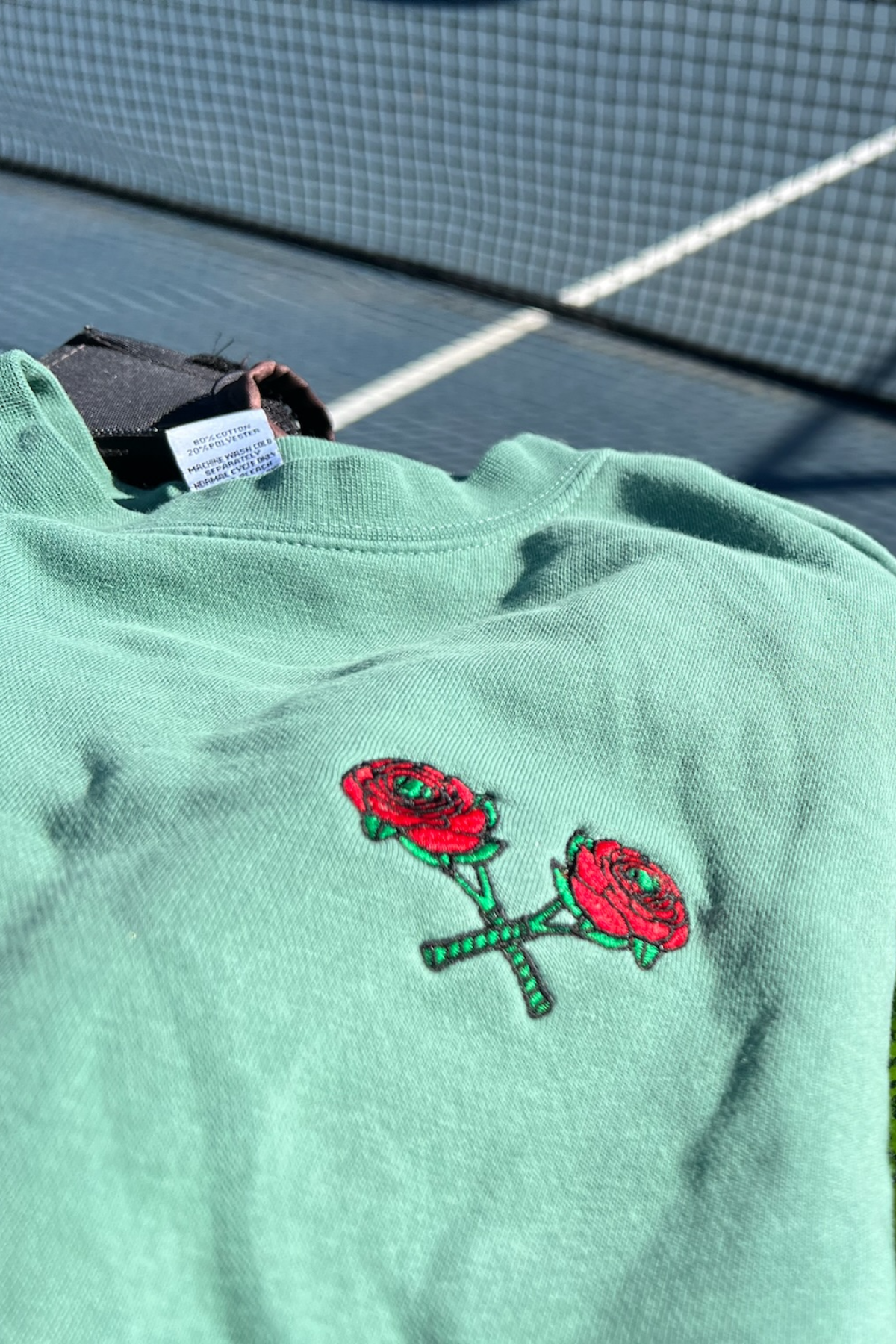 Embroidered Crossed Roses Crewneck