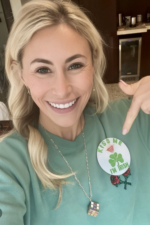 hit the rose crewneck sweatshirt UGC image of kiss me im irish sticker and female smiling. crewneck sweatshirt by Ace the Moon Tennis apparel brand