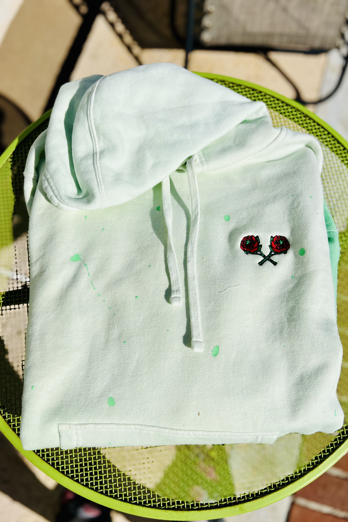Embroidered Crossed Rackets Roses Hoodies- Paint Splatter Edition!