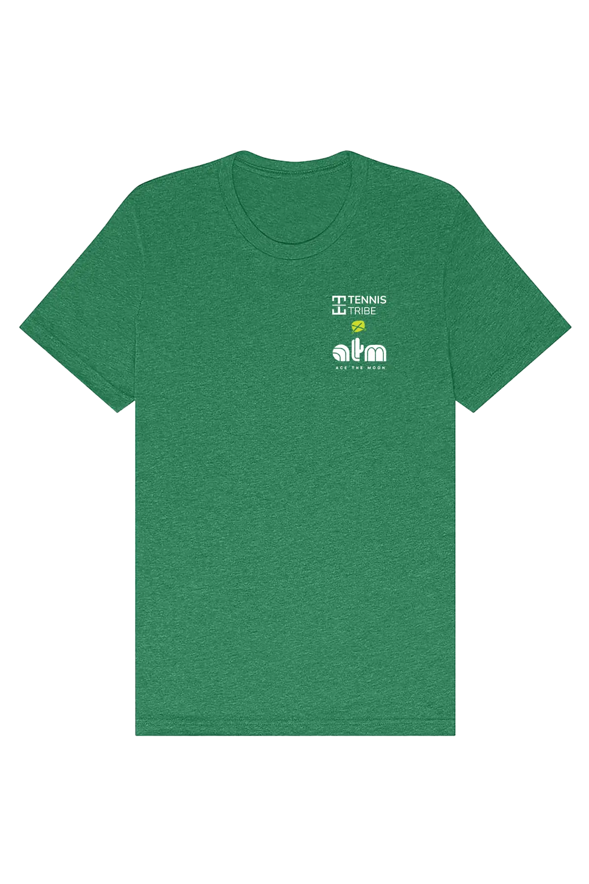 Green t-shirt with logos on a white background
