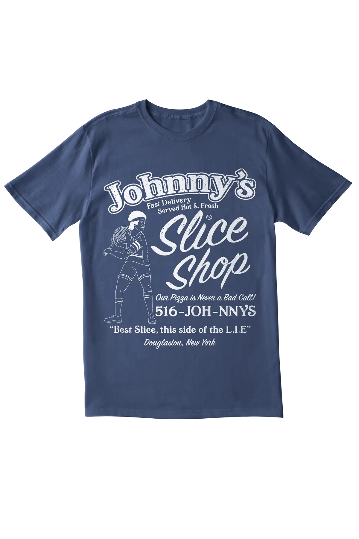 johnny's slice shop funny tennis shirt by ace the moon tennis and pickleball apparel brand