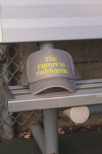 The Future is Forehands Trucker Hat in Silver by Ace the Moon tennis and pickleball apparel brand los angeles california