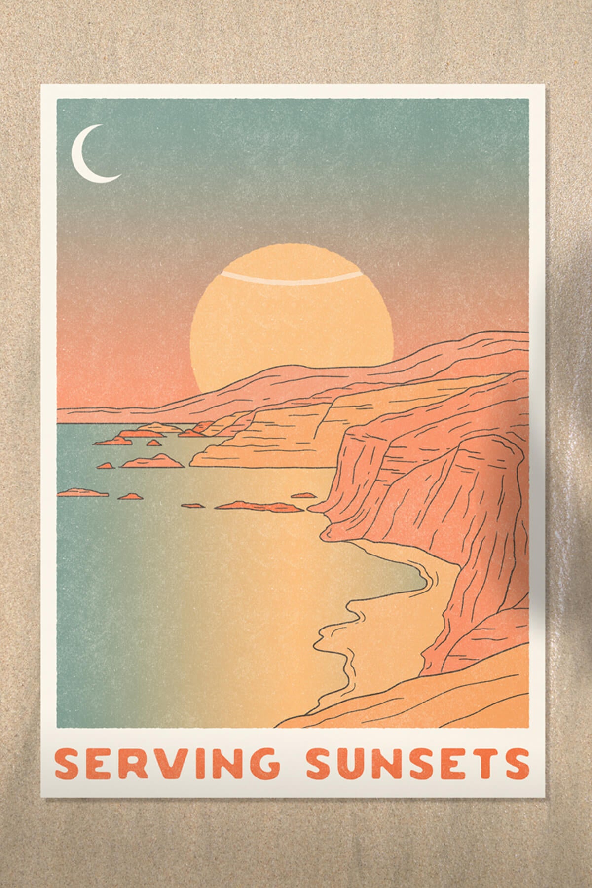 Serving Sunsets Tennis landscape Boho beach art artist print sold by Ace the Moon Premium tennis brand Los Angeles