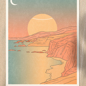 Serving Sunsets Tennis landscape Boho beach art artist print sold by Ace the Moon Premium tennis brand Los Angeles
