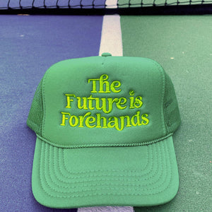 the future is forehands tennis trucker hat in green by Ace the Moon tennis apparel brand LA