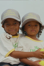 The Future is Forehands Trucker Hat in Silver by Ace the Moon tennis and pickleball apparel brand los angeles california