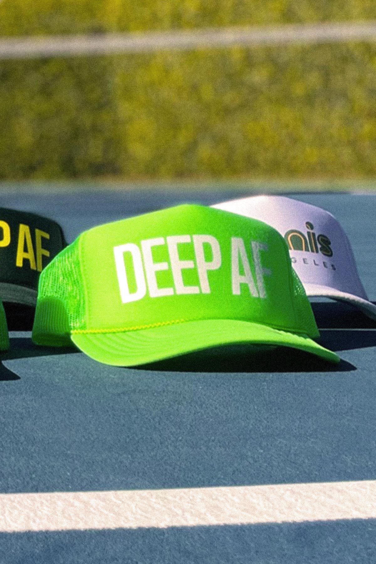 DEEP AF Tennis Trucker Hat in Neon & White