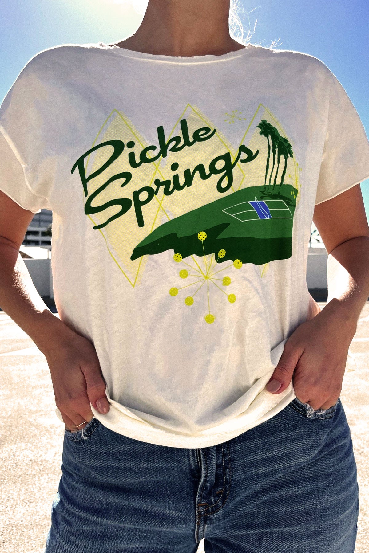 Pickle Springs Rocker Tennis Tee in White by Ace the Moon Premium Tennis and Pickleball Apparel Brand