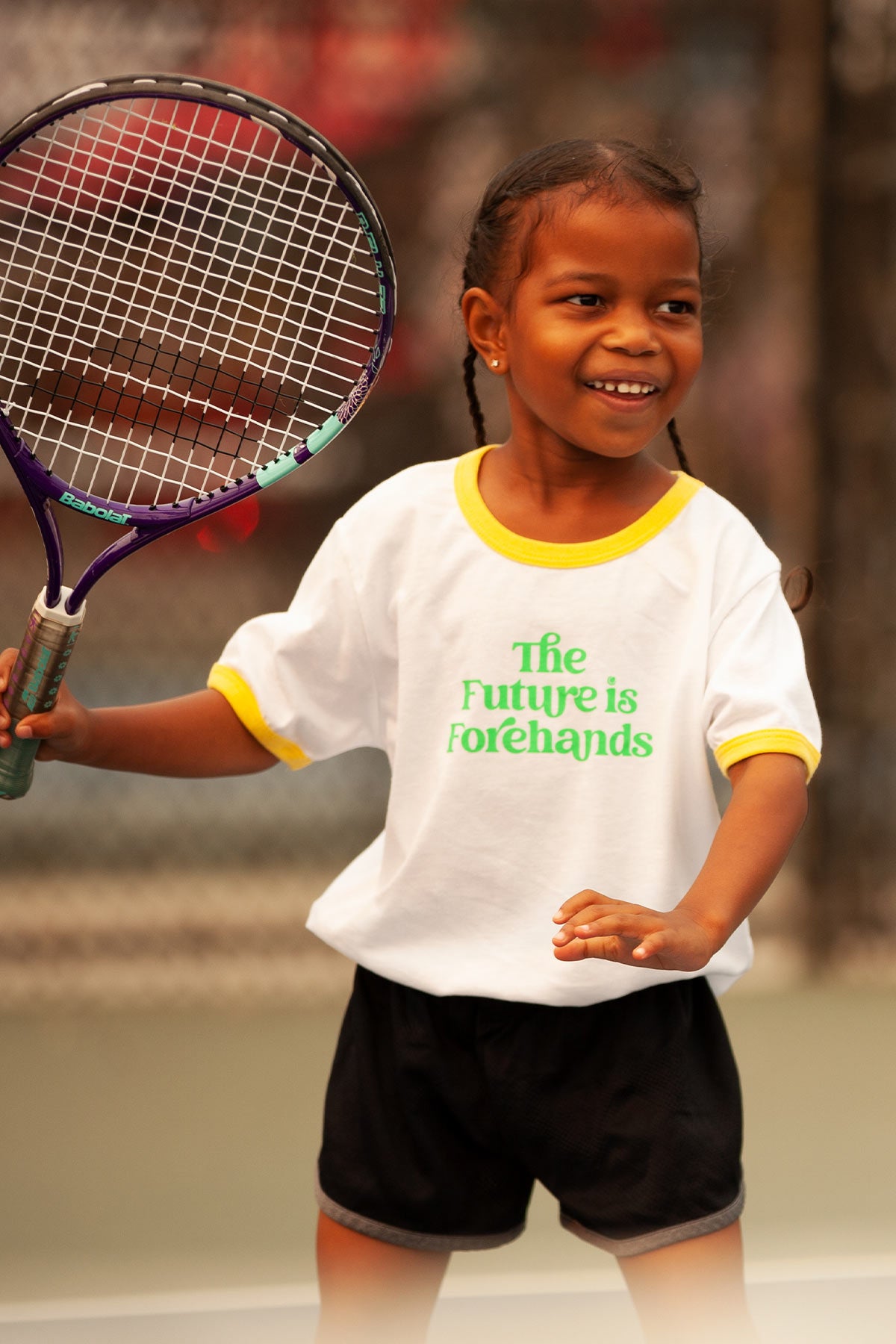 The Future is Forehands Kids Ringer Tennis Tee - Ace The Moon