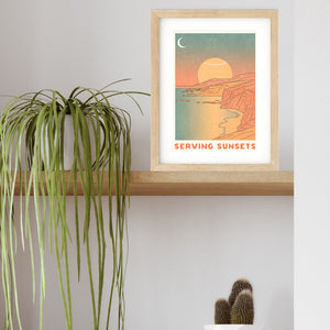 Serving Sunsets Tennis landscape Boho beach art artist print sold by Ace the Moon Premium tennis brand Los Angeles