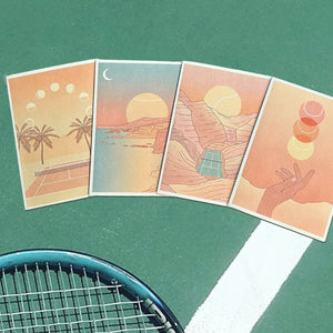 Cai & Jo Tennis Stationery card set showcasing beautiful tennis inspired landscape artwork sold by Ace the Moon tennis brand