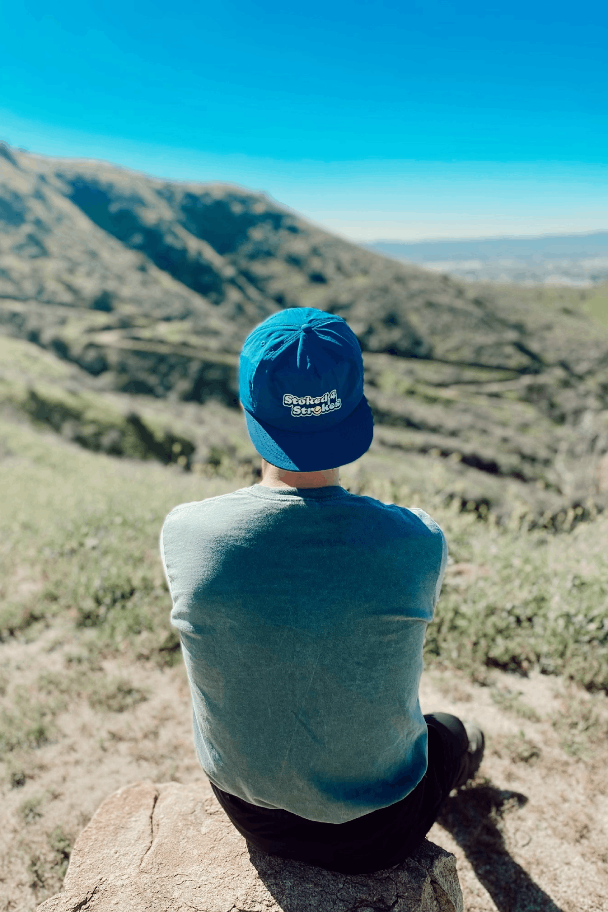 stoked 4 strokes tennis hat by Ace the moon tennis and pickleball apparel brand los angeles california. blue nylon hat