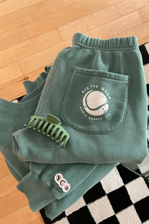 Tennis Score Tube Sweatpants in green by Ace the Moon LA premium tennis and pickleball apparel brand