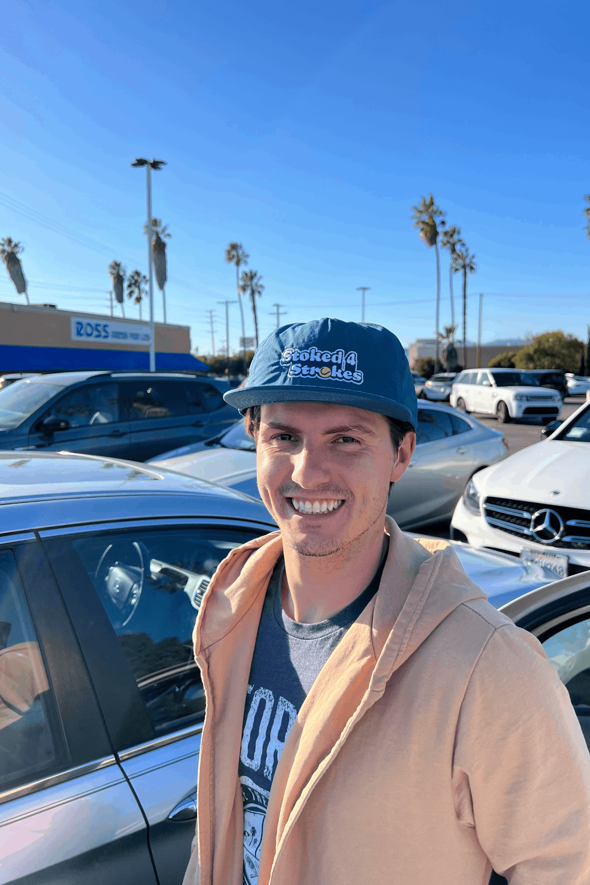 stoked 4 strokes tennis hat by Ace the moon tennis and pickleball apparel brand los angeles california. blue nylon hat