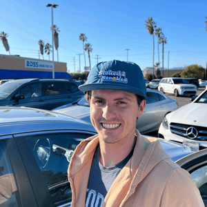 stoked 4 strokes tennis hat by Ace the moon tennis and pickleball apparel brand los angeles california. blue nylon hat