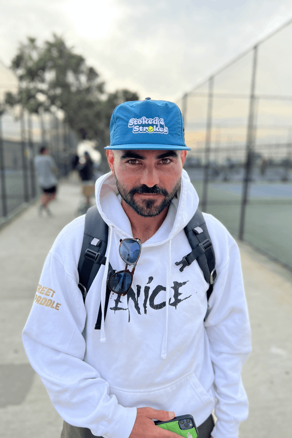 stoked 4 strokes tennis hat by Ace the moon tennis and pickleball apparel brand los angeles california. blue nylon hat