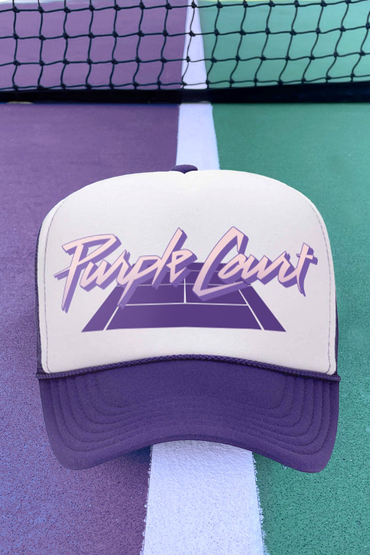 Purple Court Retro Tennis Trucker Hat by Ace the Moon Vintage Tennis and pickleball apparel brand los angeles california